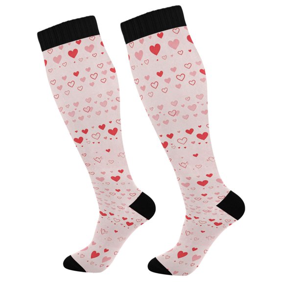 Unisex Knee High Socks, Pink-red Printed Socks, Long Running Socks for Men & Women (1 Pair)