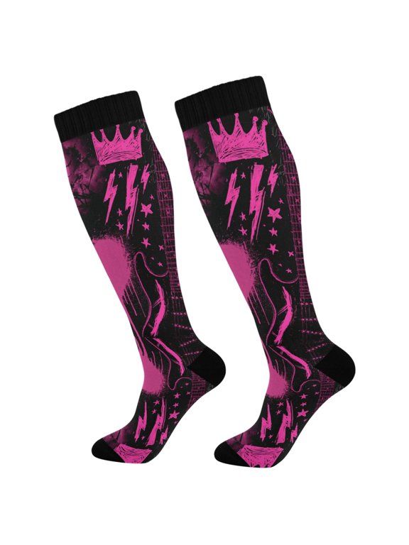 Unisex Knee High Socks, Punk Pink-collage Printed Socks, Long Running Socks for Men & Women (1 Pair)