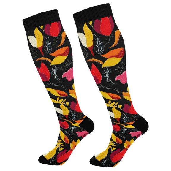 Unisex Knee High Socks, Pure Yellow Printed Socks, Long Running Socks for Men & Women (1 Pair)