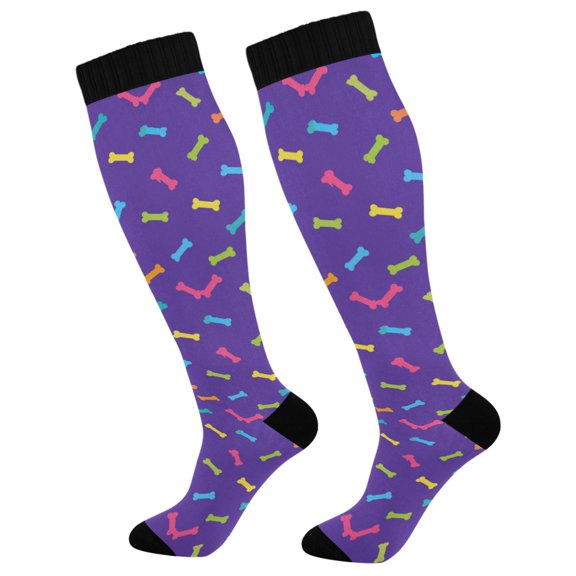 Unisex Knee High Socks, Purple Bones Printed Socks, Long Running Socks for Men & Women (1 Pair)