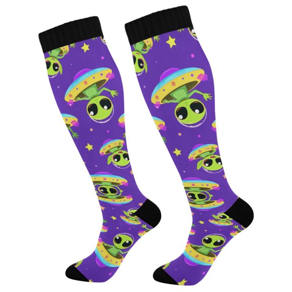 Unisex Knee High Socks, Purple Printed Socks, Long Running Socks for Men & Women (1 Pair)