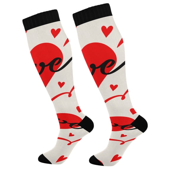 Unisex Knee High Socks, Ribbon Love Printed Socks, Long Running Socks for Men & Women (1 Pair)