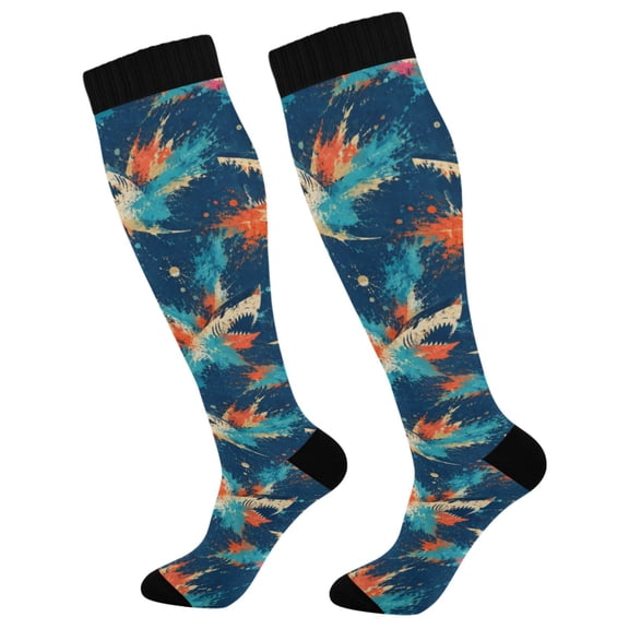 Unisex Knee High Socks, Sea Printed Socks, Long Running Socks for Men & Women (1 Pair)