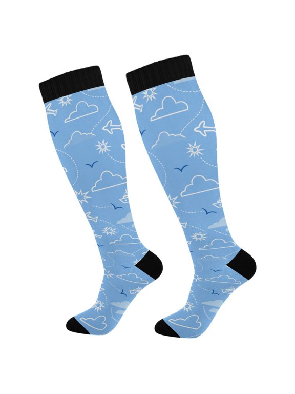 Unisex Knee High Socks, Sky Line Travel Printed Socks, Long Running Socks for Men & Women (1 Pair)