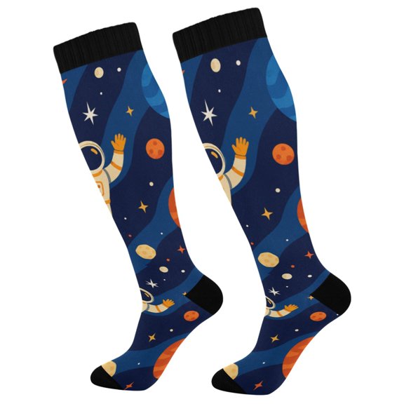Unisex Knee High Socks, Space Wave Printed Socks, Long Running Socks for Men & Women (1 Pair)
