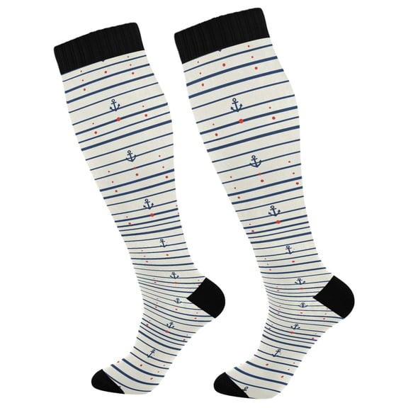 Unisex Knee High Socks, Stripe Printed Socks, Long Running Socks for Men & Women (1 Pair)