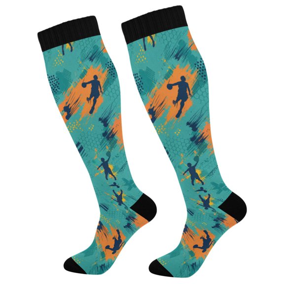 Unisex Knee High Socks, Teal Splash Printed Socks, Long Running Socks for Men & Women (1 Pair)