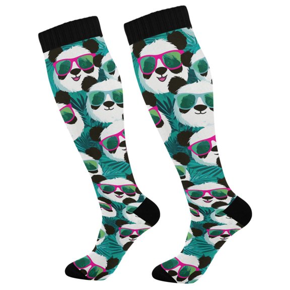 Unisex Knee High Socks, Teal Sunglass Panda Printed Socks, Long Running Socks for Men & Women (1 Pair)