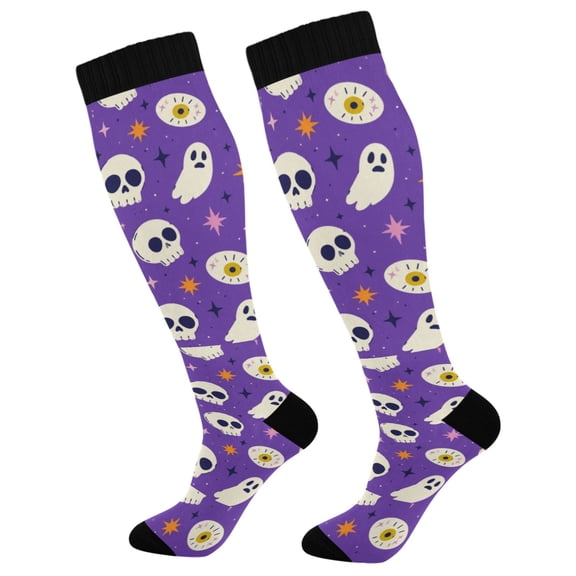 Unisex Knee High Socks, Violet Printed Socks, Long Running Socks for Men & Women (1 Pair)
