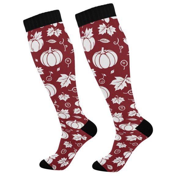 Unisex Knee High Socks, Wine Pumpkin Printed Socks, Long Running Socks for Men & Women (1 Pair)