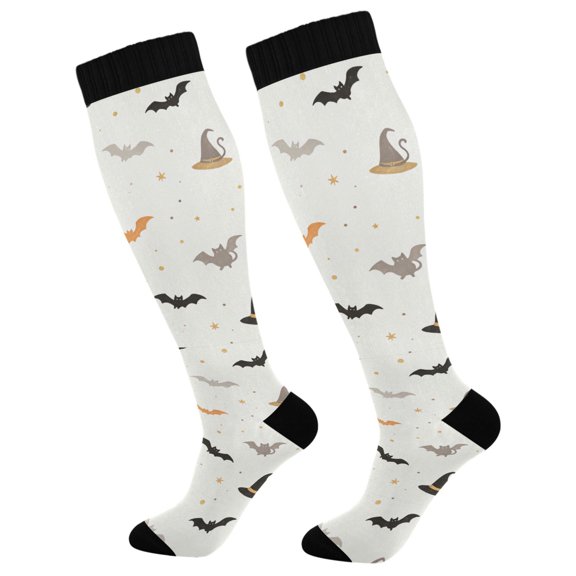 Unisex Knee High Socks, Witch Bat Printed Socks, Long Running Socks for Men & Women (1 Pair)