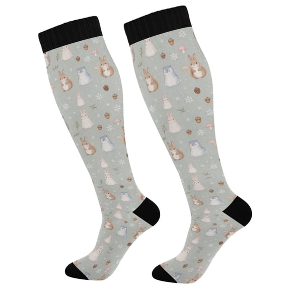 Unisex Knee High Socks, Woodland Grey Printed Socks, Long Running Socks for Men & Women (1 Pair)