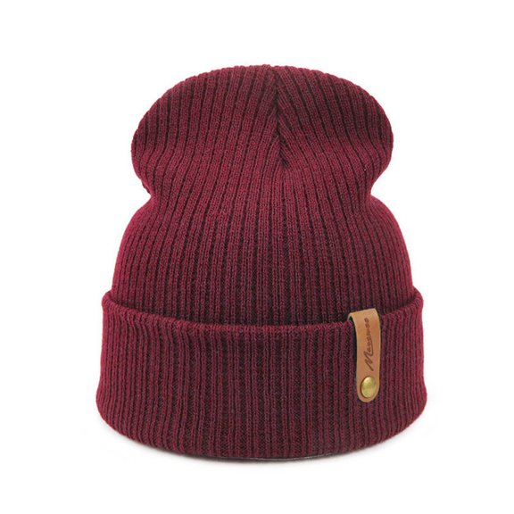 Unisex Knit Beanie Hat, Stretchable Stocking Cap, Solid Color Winter Beanie, Warm Fleece Lined Cap, Outdoor Sports Beanie, Casual Everyday Beanie, Soft Stretch Knit Cap - Wine