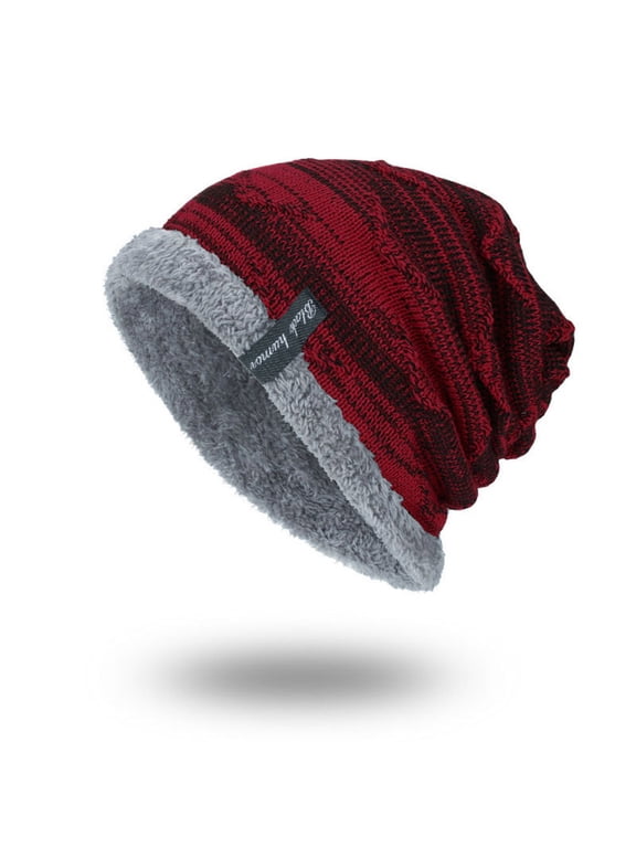 Unisex Knit Beanie Hat, Warm Fleece Lined Winter Hat for Women and Men, Slouchy Casual Knit Cap for Cold Weather, Soft Stretch Knit Head Wear for Outdoor and Daily Wear, 1 Piece