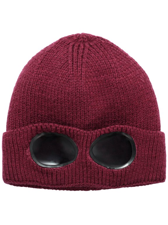 Unisex Knit Beanie Hat with Goggle Chunky Winter Warm Hat Skull Cap 4 Colors