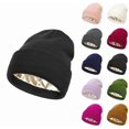 thumbnail image 1 of Unisex Knit Beanie Hat with Silk Lining Soft Slouchy Warm Acrylic Winter Hats Cuffed Skull Beanie for Women Men Black S, 1 of 3