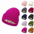 thumbnail image 1 of Unisex Knit Beanie Hat with Silk Lining Soft Slouchy Warm Acrylic Winter Hats Cuffed Skull Beanie for Women Men Hot Pink S, 1 of 3