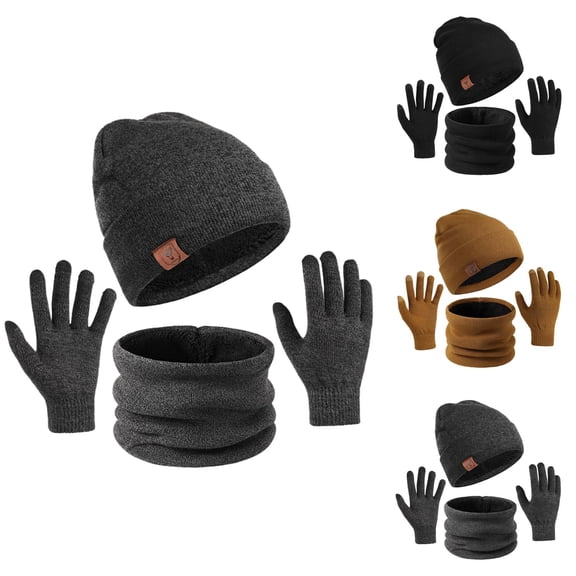 Unisex Knit Hat Scarf Gloves Set - 2024 New Thick Plush Beanie Neck Warmer Mittens, Winter Warm Stocking Stuffers, Christmas Gifts For Men Women