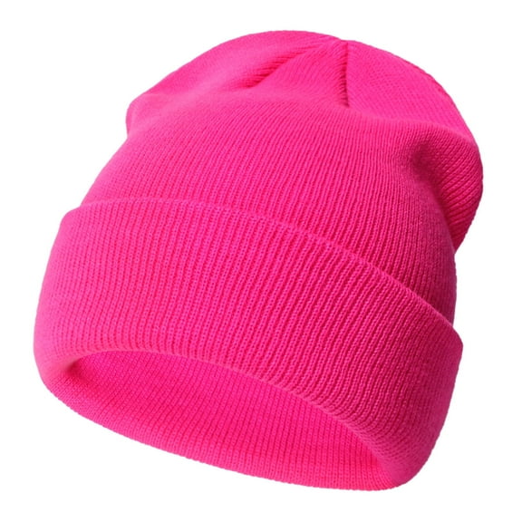Unisex Knit Soft Warm Cuffed Beanie Hat Winter Camo Hats for Kids,Color:Hot Pink,Size:2-6 Years