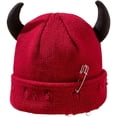 thumbnail image 1 of Unisex Knitted Beanie Hat, Devil Horns Knitted Hat, Halloween Distressed Skull Cap Funny Hip Hop Hat Windproof Warm Winter Yarn Hat For Men Women (Red), 1 of 7