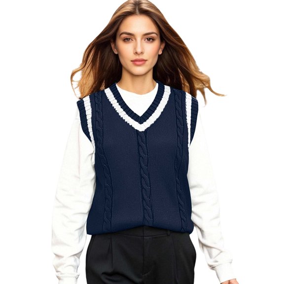 Unisex Knitted Sweater Vest Blouse College Style Yarn Cardigan Top for Everyday Wear