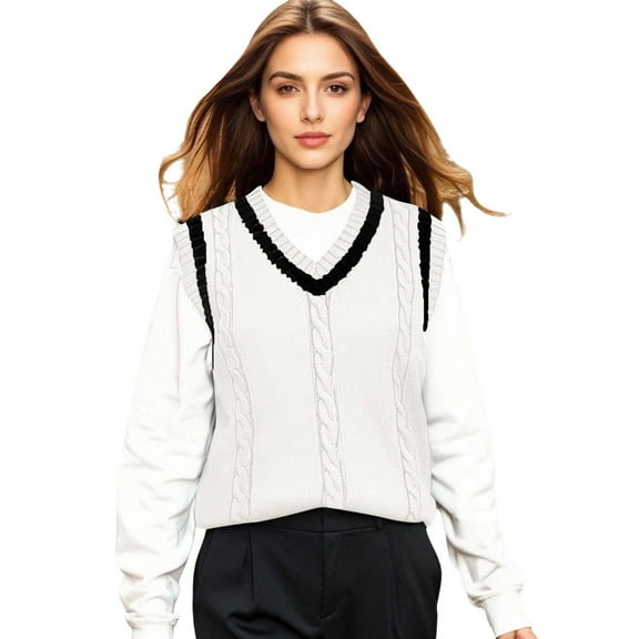 Unisex Knitted Sweater Vest Blouse College Style Yarn Cardigan Top for Everyday Wear