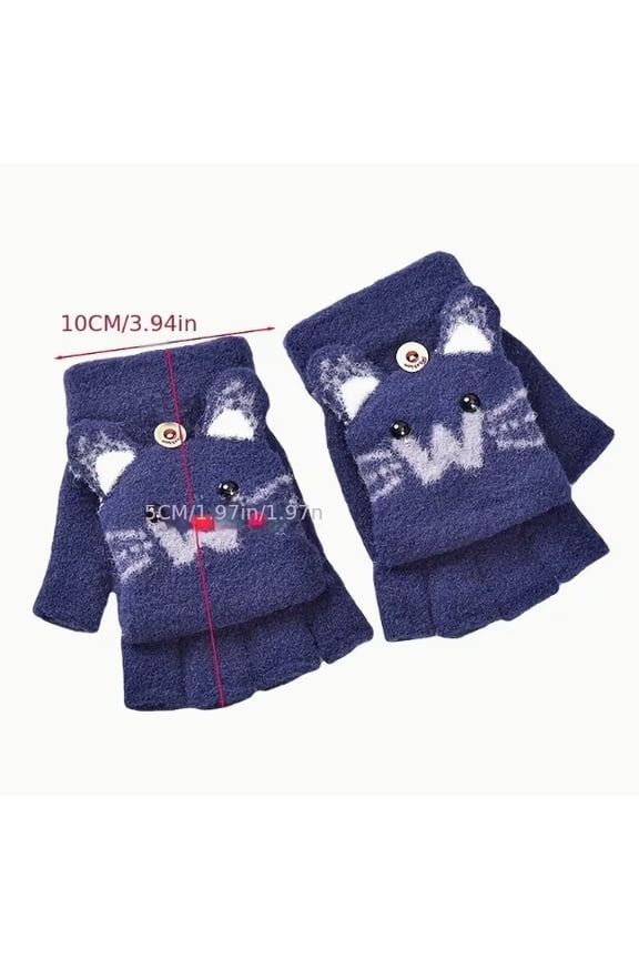 Unisex Korean Cartoon Half-Finger Gloves - Warm Fleece Wrist Guards for Winter Activities
