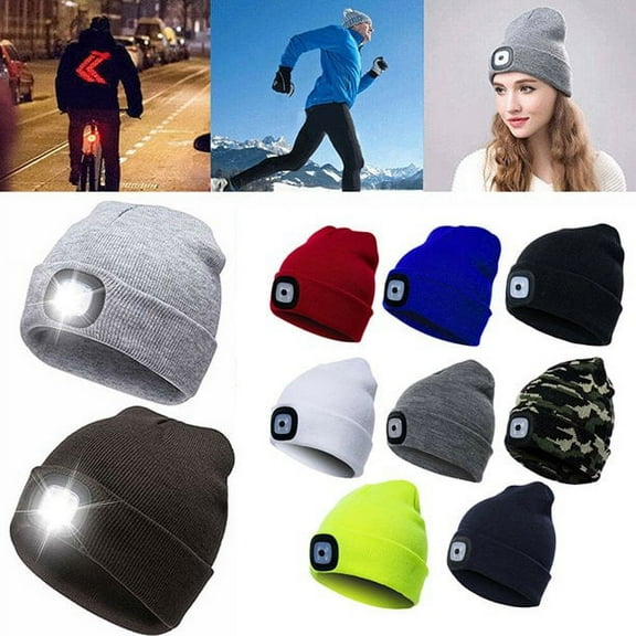 Unisex LED Beanie Hat with Light, USB Rechargeable Hands Free 4 LED Headlamp Cap, Warm Winter Knitted Hat with LED Flashlight for Hiking, Biking, Camping, Black