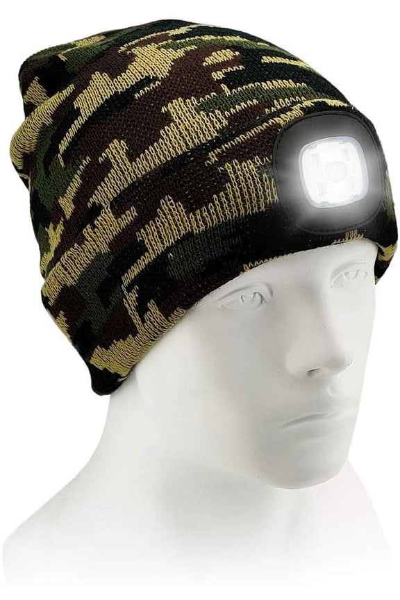 Unisex LED Beanie Hat with Light, USB Rechargeable Hands Free 4 LED Headlamp Cap, Warm Winter Knitted Hat with LED Flashlight for Hiking, Biking, Camping,Camouflage Green