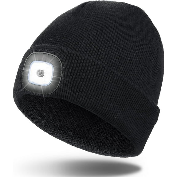Unisex LED Beanie,USB Rechargeable Winter Flashlight,Christmas Beanie with a Light for Men Black
