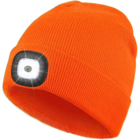 Unisex LED Beanie,USB Rechargeable Winter Flashlight,Christmas Beanie with a Light for Men Orange
