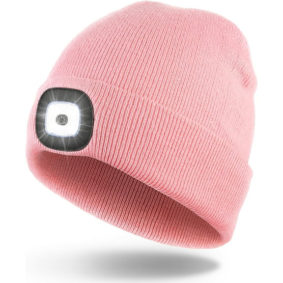 Unisex LED Beanie,USB Rechargeable Winter Flashlight,Christmas Beanie with a Light for Men Pink