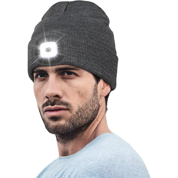 Unisex LED Beanie,USB Rechargeable Winter Flashlight,Christmas Beanie with a Light for Men Slate Gray