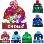 BAOZHU Unisex LED Light Up Christmas Hat Warm Knitted Beanie Holiday Xmas Hat for Women Men Kids Party