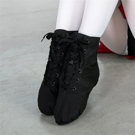 XIMIN Unisex Lace up Jazz Boots Women Character Shoes Canvas Dance Boots Black Jazz Shoes for Men Ankle Boots Ballroom Dance Flat with Split Sole