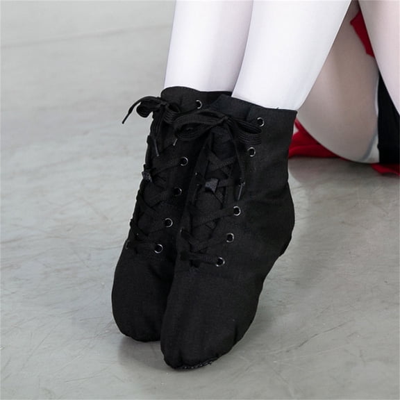 XIMIN Unisex Lace up Jazz Boots Women Character Shoes Canvas Dance Boots Black Jazz Shoes for Men Ankle Boots Ballroom Dance Flat with Split Sole