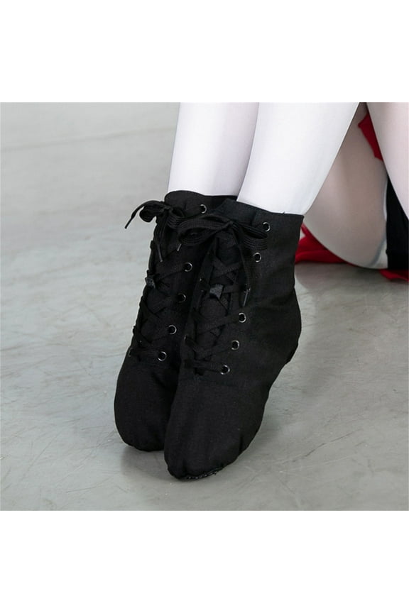 Unisex Lace up Jazz Boots Women Character Shoes Canvas Dance Boots Black Jazz Shoes for Men Ankle Boots Ballroom Dance Flat with Split Sole
