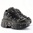 thumbnail image 1 of Unisex Lace-Up Punk Shoes Black Round Toe Thick Sole Platform Sneakers with Metal Rivet Decoration, 1 of 10