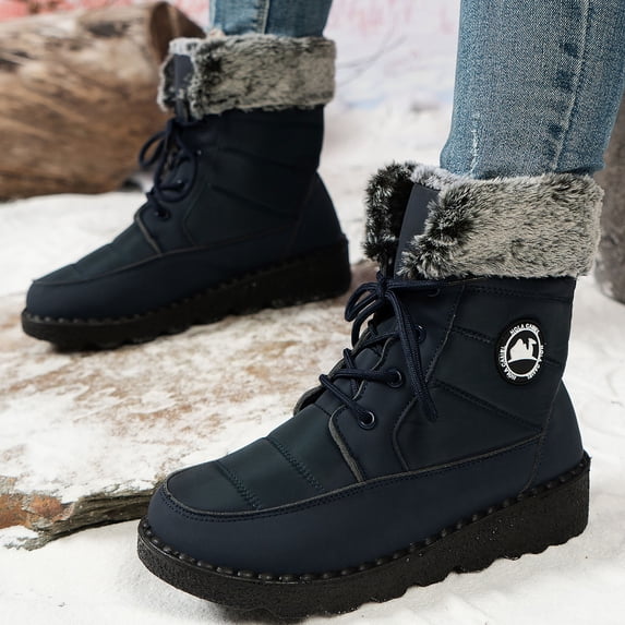 Unisex Lace Up Winter Snow Boots Comfortable Wide Width Platform Non Slip Mid Calf Hiking Boots