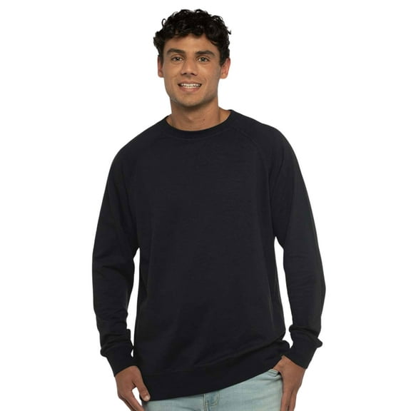 Unisex Laguna Raglan Crewneck Sweatshirt 60/40 Cotton/polyester Fleece Long Sleeve Cozy Sweater (Black, L)