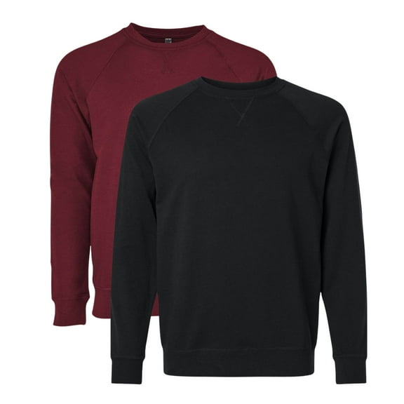 Unisex Laguna Raglan Crewneck Sweatshirt 60/40 Cotton/polyester Fleece Long Sleeve Cozy Sweater (Cardinal Black 2PCS, S)