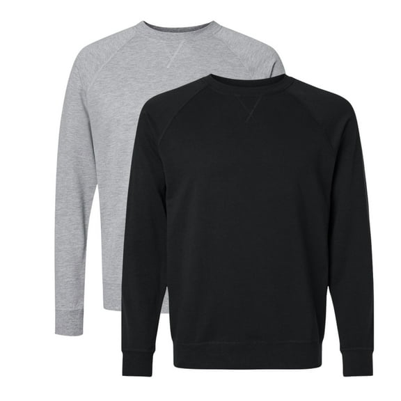Unisex Laguna Raglan Crewneck Sweatshirt 60/40 Cotton/polyester Fleece Long Sleeve Cozy Sweater (Heather-Grey Black 2PCS, 3XL)