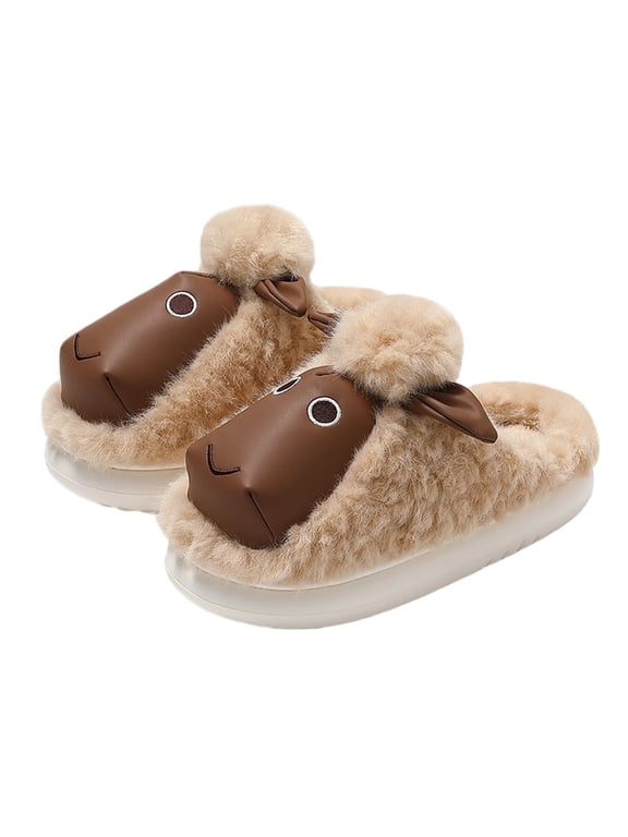 Unisex Lamb Face Slippers, Closed Toe House Shoes, Lamb Face with Floppy Ears on Sherpa Pile, Slip On Casual Footwear