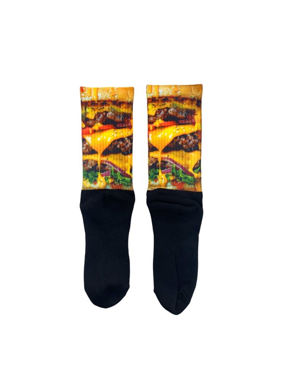 Unisex Large Sole Food Cheeseburger Sublimated Socks by Thread Pros
