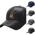 thumbnail image 1 of Unisex Leather Baseball Cap, Men Adjustable Structured Classic Baseball Cap Hat Windproof Water Resistant Outer Material Daily Driving Caps Black One Size, 1 of 3