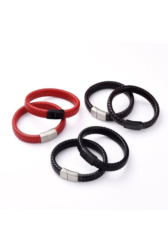 Unisex Leather Cord Weave Bracelets with 304 Stainless Steel Magnetic Clasps Mixed color 8-1/4 inch(21cm) 12x6mm Leather