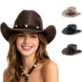 thumbnail image 1 of Unisex Leather Cowboy Hat Cattleman Western Style Wide Brim Rodeo Ranch Hat with Buckle Band, Textured Western Hat Country Festival Part, 1 of 7