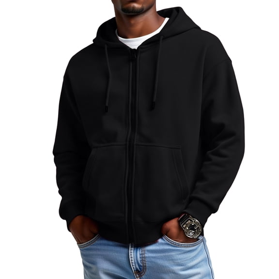 Unisex Leisure Sports Hooded Hoodie Jacket with Pockets - Black M