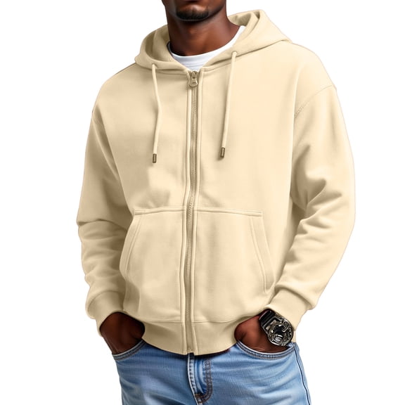 Unisex Leisure Sports Hooded Hoodie Jacket with Pockets - Khaki L
