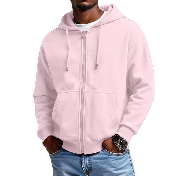 Unisex Leisure Sports Hooded Hoodie Jacket with Pockets - Light Pink XXL
